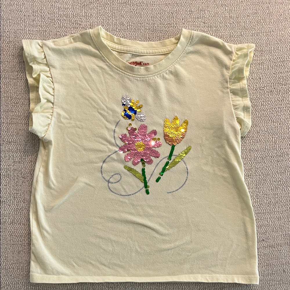 Cat & Jack Pale Yellow Sequin Flower Tee